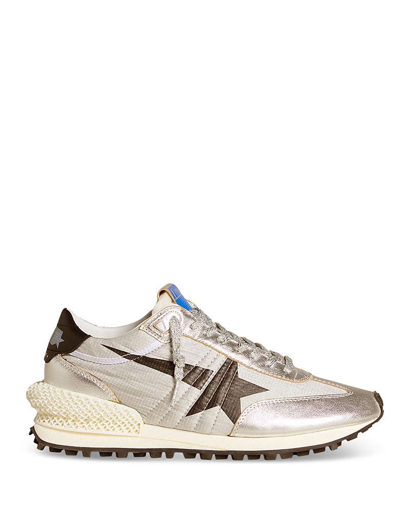 Golden Goose Metallic Silver Sneakers With Star Detailing And Lattice Midsole In Multi