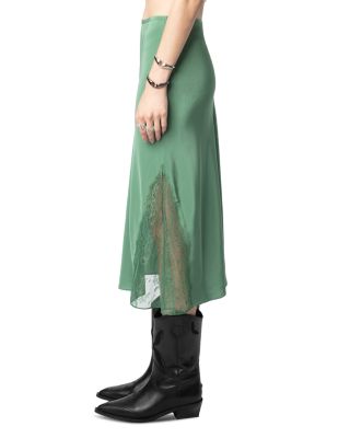 Jayla Lace Trim Silk Midi Skirt