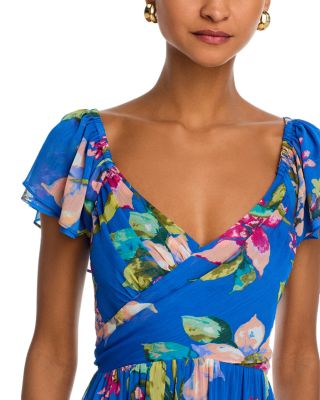 Floral Chiffon Flutter Sleeve Maxi Dress - Exclusive