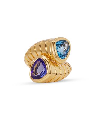 Marina B - 18K Yellow Gold Trisola Tanzanite & Blue Topaz Toi et Moi Ring