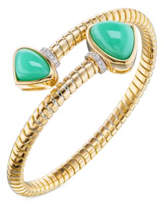 18K Yellow Gold Trisolina Chrysoprase & Diamond Bypass Bracelet