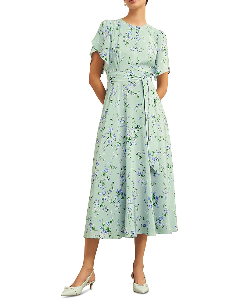 Hobbs London Sophia Silk Dress In Sage Multi