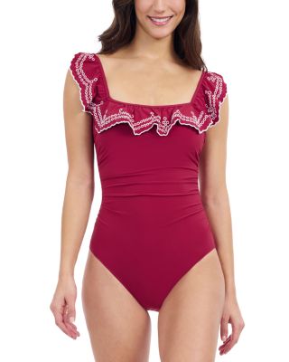 Profile by Gottex - Lola Square Neck Ruffle Trim One Piece Swimsuit