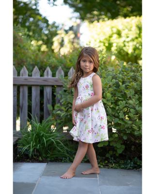Girls' Woven Cross Back Dress in Pink Plants - Little Kid