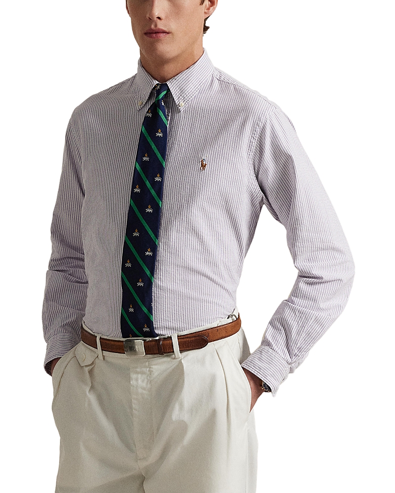 Polo Ralph Lauren Classic Fit Striped Oxford Shirt In Thistle/white