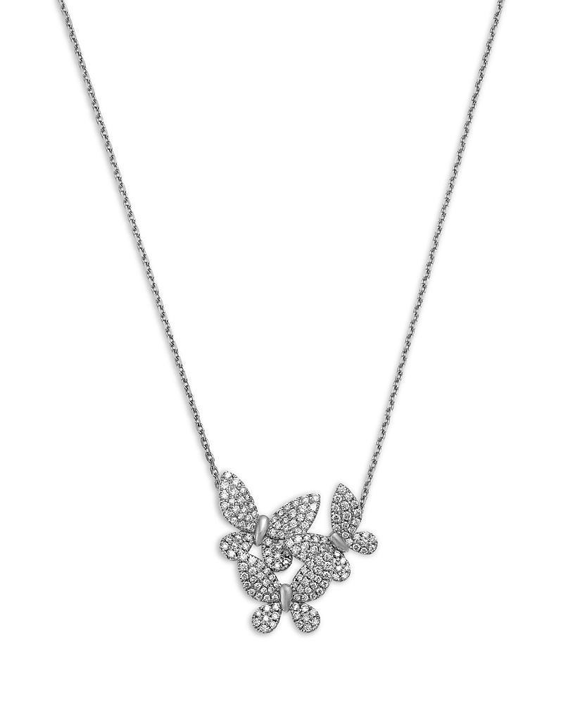 Bloomingdale's Fine Collection Diamond Butterfly Cluster Necklace In 14k White Gold, 0.75 Ct. T. W. In White