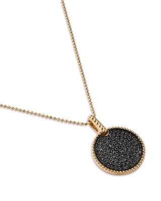 Black Diamond Circle Pendant Necklace in 14K Yellow Gold, 0.75 tcw