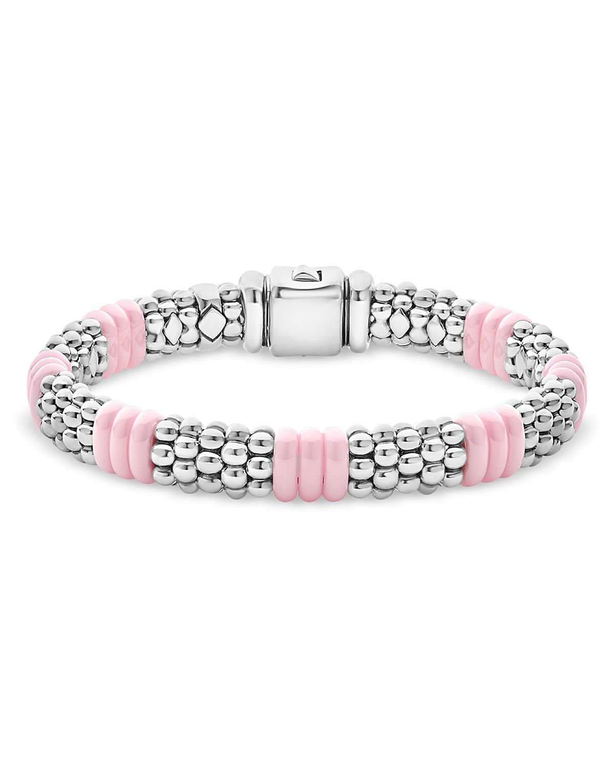 Lagos Sterling Silver Pink Caviar Ceramic Rondelle Polished Bead Bracelet
