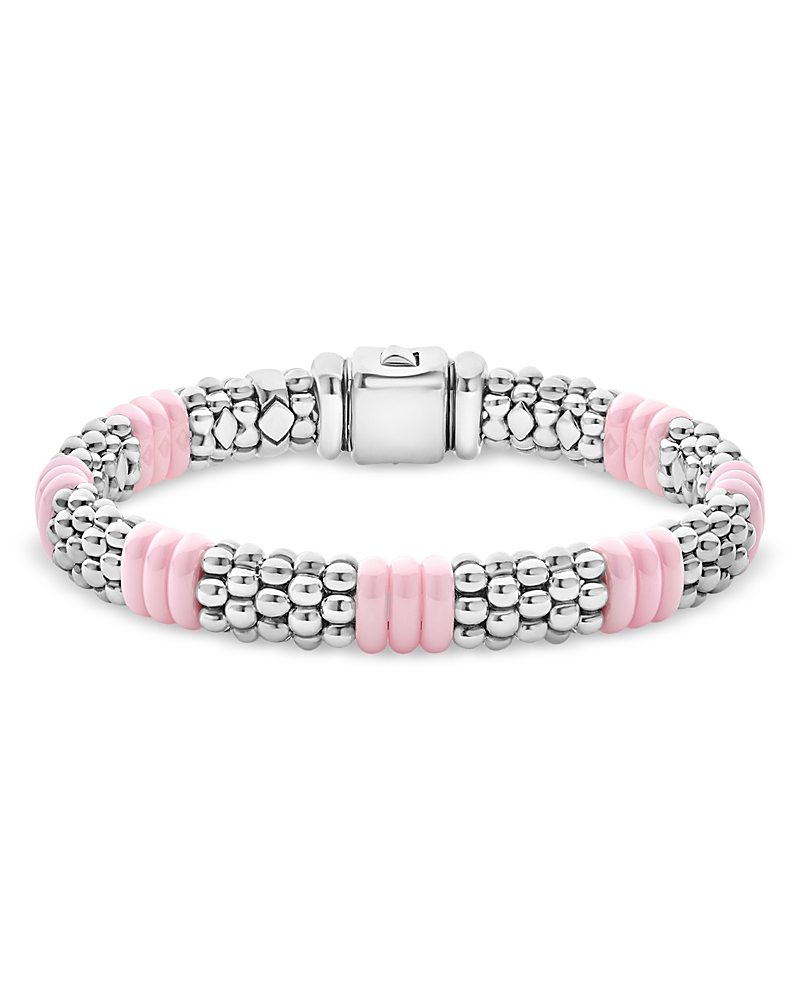 Lagos Sterling Silver Pink Caviar Ceramic Rondelle Polished Bead Bracelet