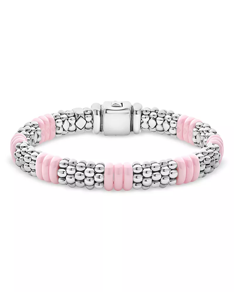 Lagos Sterling Silver Pink Caviar Ceramic Rondelle Polished Bead Bracelet