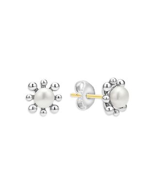 Sterling Silver Luna Cultured Pearl Fleur Stud Earrings