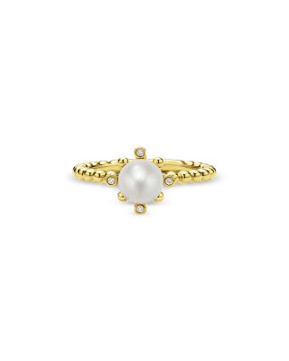 18K Yellow Gold Luna Cultured Pearl & Diamond Fleur Ring 