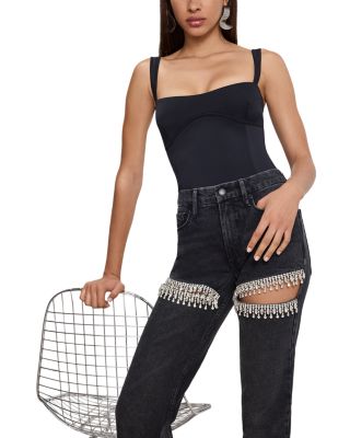 Good Icon High Rise Straight Rhinestone Cutout Jeans in K376