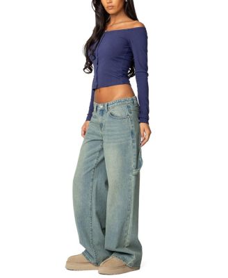 Off Shoulder Button Up Top