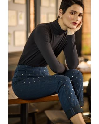 Studded High Rise Skinny Jeans in Indigo