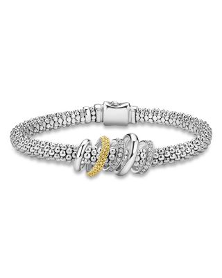 Two Tone Caviar Lux Five Ring Bracelet with Diamonds, 0.27 tcw