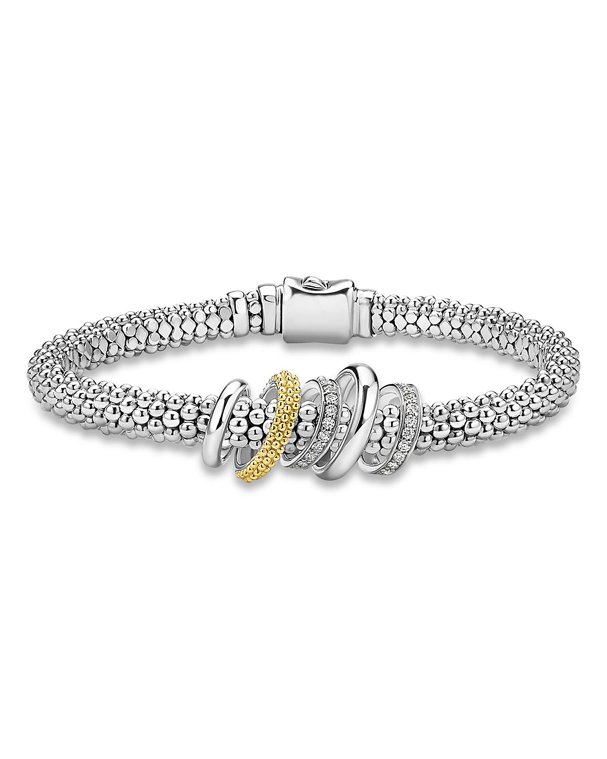 Lagos Two Tone Caviar Lux Five Ring Bracelet with Diamonds, 0.27 tcw