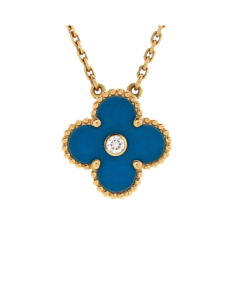 Pre-owned Pre-owned Van Cleef & Arpels Van Cleef & Arpels Vintage Alhambra Pendant Necklace 18k Gold And Blue Sevres Porcelain Wi