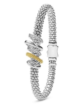 Two Tone Caviar Lux Five Ring Bracelet with Diamonds, 0.27 tcw