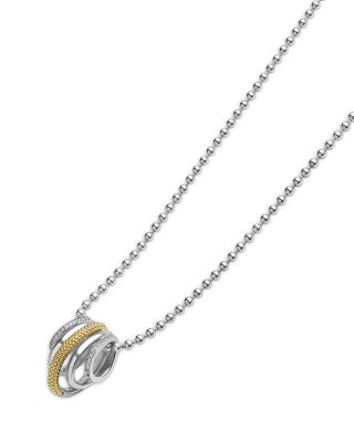 Two Tone Caviar Lux Five Ring Pendant Necklace with Diamonds, 16-18"