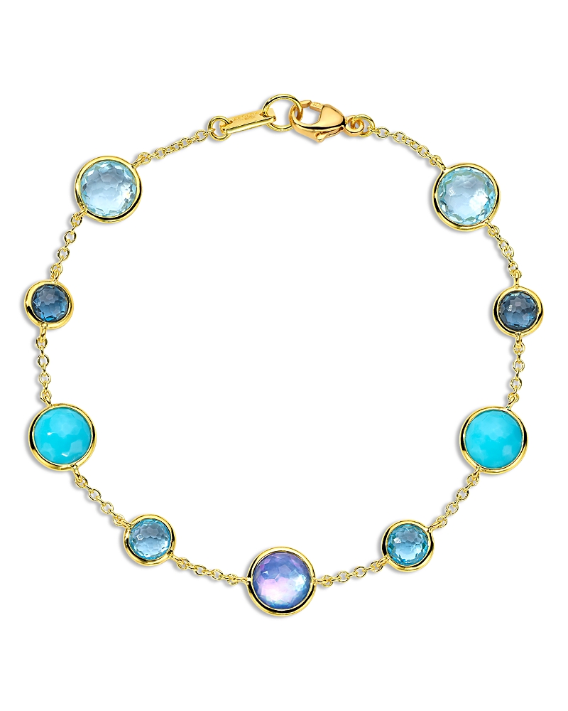 Ippolita 18k Yellow Gold Lollipop Waterfall Multi Stone Bezel Link Bracelet In Blue/gold