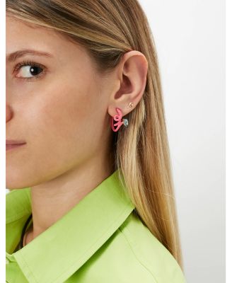 9K Yellow Gold &amp; Sterling Silver You&#39;re So Vine Blue Topaz Pink Hoop Earrings