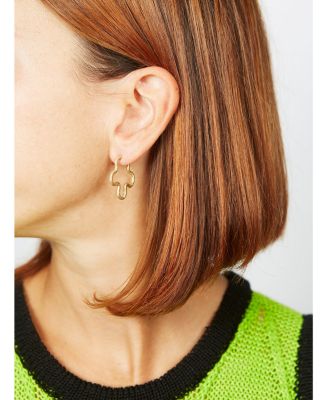 9K Yellow Gold Flower Funk Open Flower Mismatch Huggie Hoop Earrings