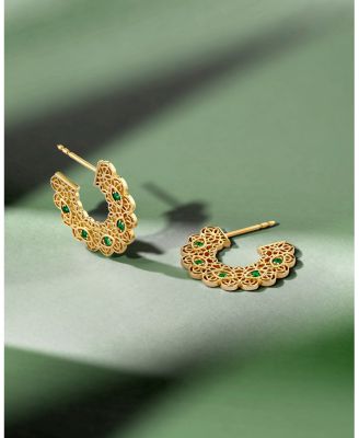Wicked x Sydney Evan 14K Yellow Gold Emerald Filigree Hoop Earrings