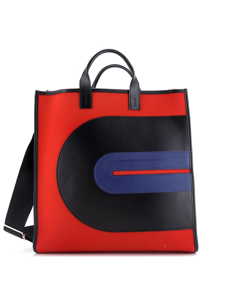 Pre-owned Pre-owned Hermes Hermes Record Bag Toile And Swift In Red/ Black