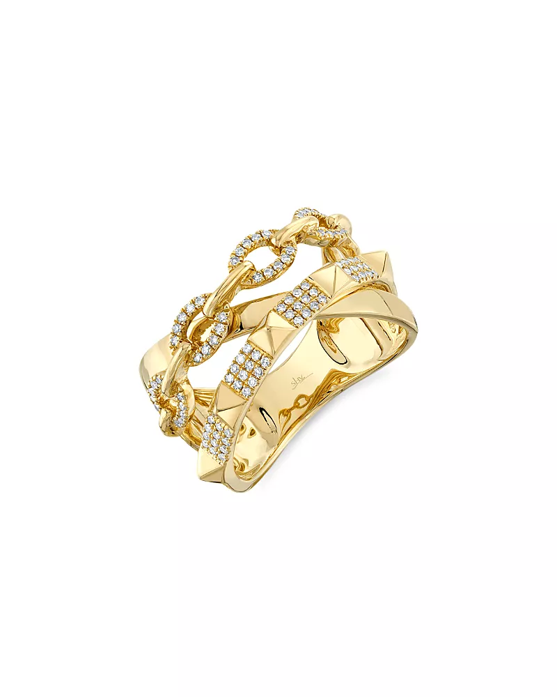Shy Creation 14K Yellow Gold Kate Diamond Pyramid Link Ring, 0.22 tcw