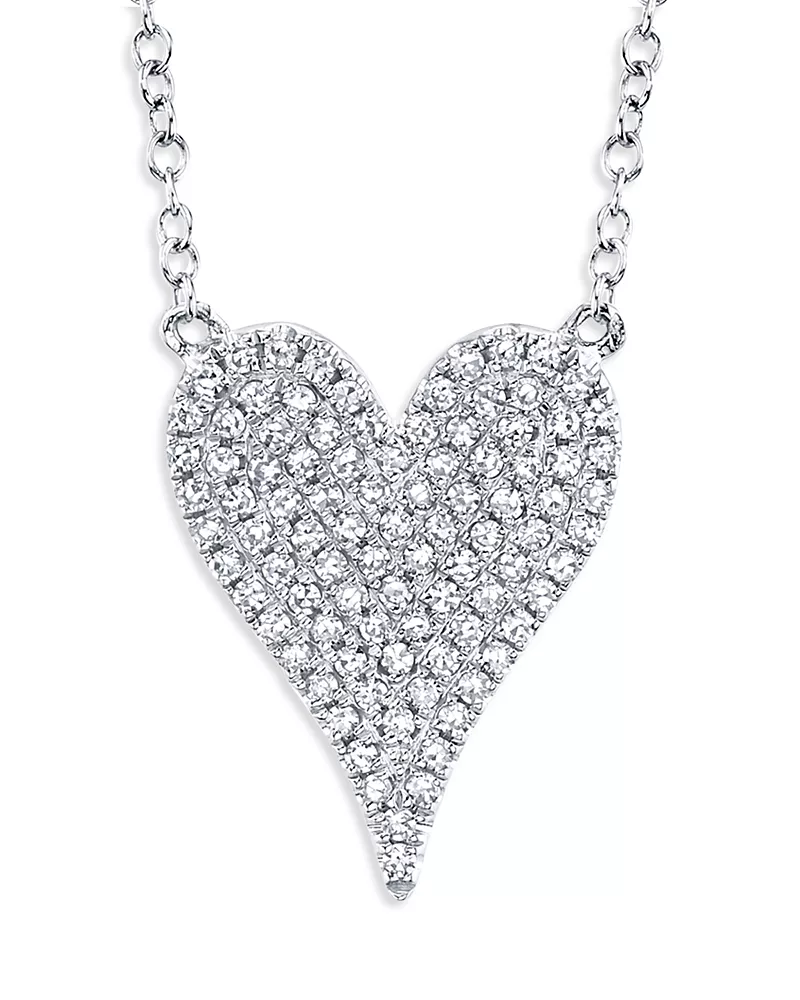 Shy Creation 14K White Gold Kate Diamond Pave Heart Pendant Necklace, 15