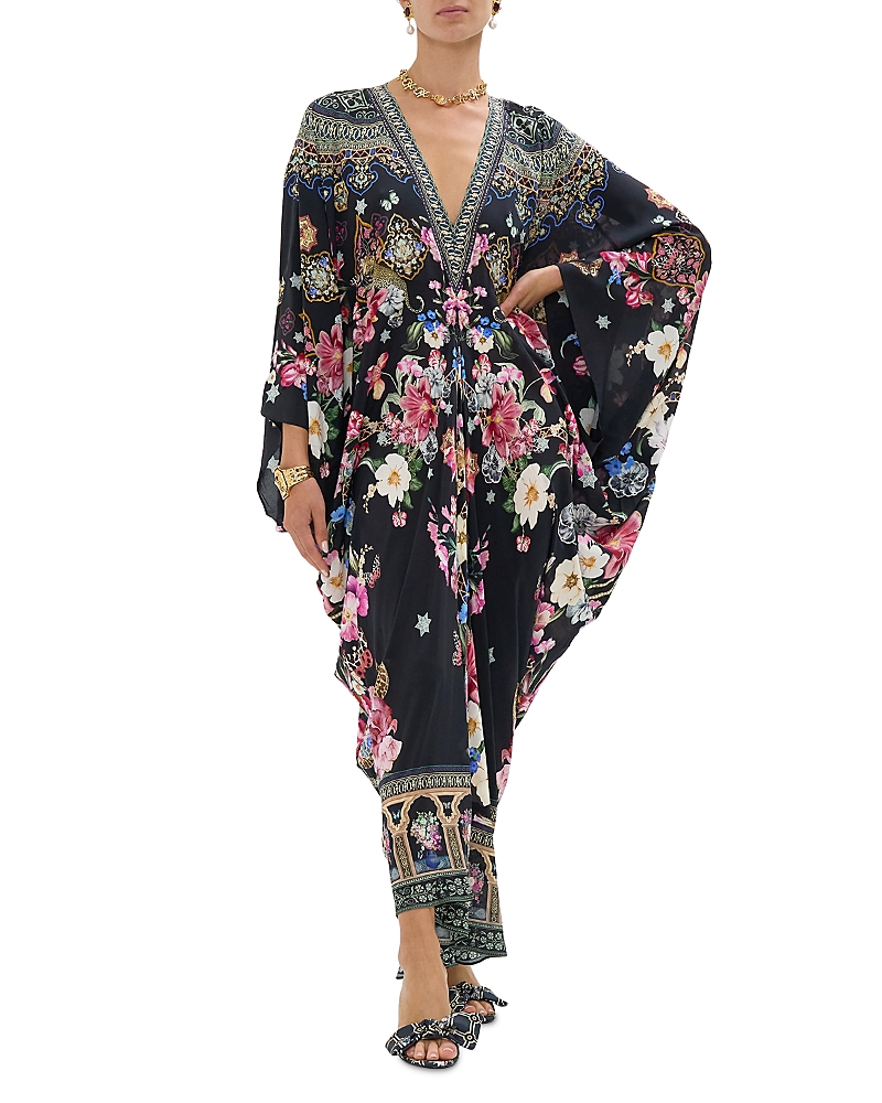 Camilla Midnight In Monserrate Crystal-embellished Printed Silk-crepe Kaftan In Midnight In Monserrate