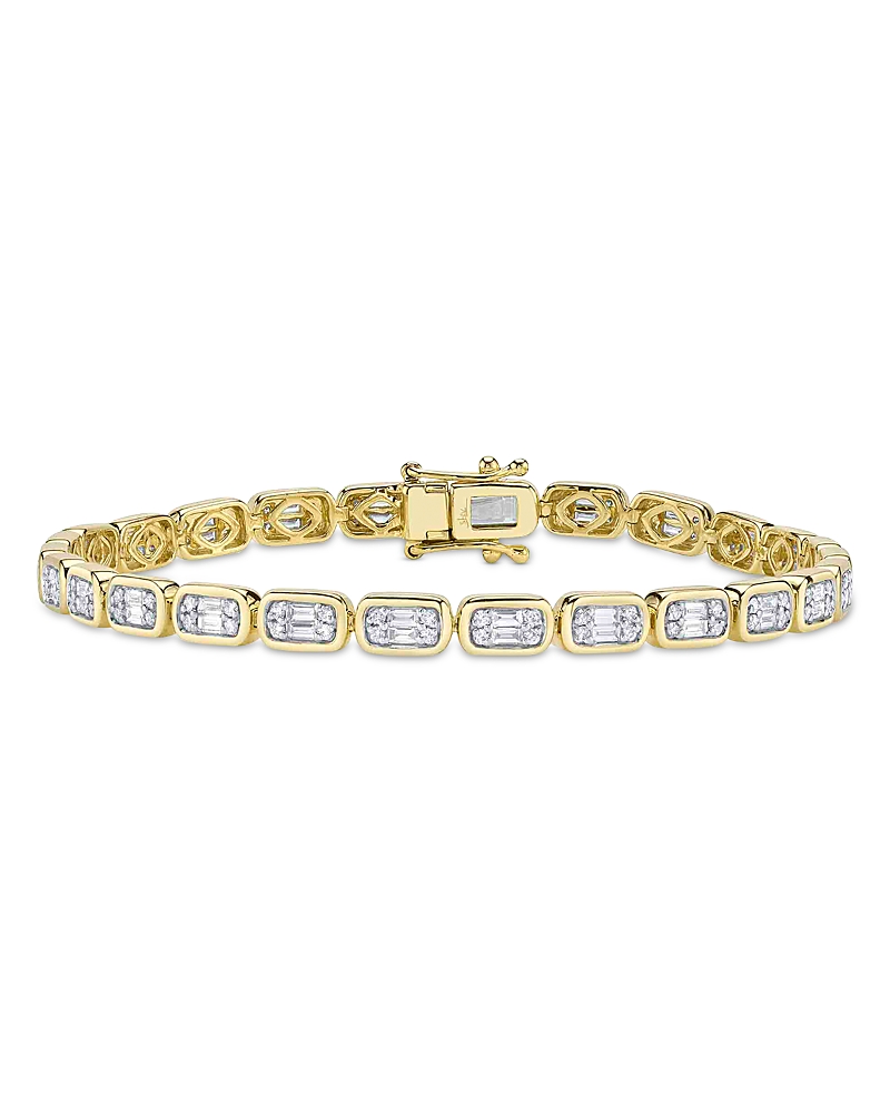 Shy Creation 14K Yellow Gold Aleera Diamond Baguette & Round Cluster Link Tennis Bracelet