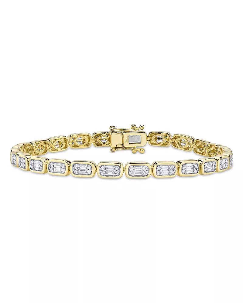 Shy Creation 14K Yellow Gold Aleera Diamond Baguette & Round Cluster Link Tennis Bracelet