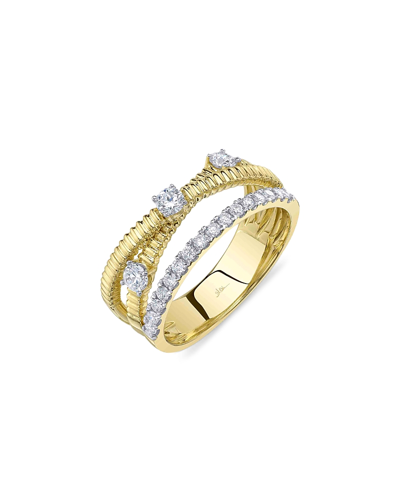 Shy Creation 14k Yellow Gold Kate Diamond Ridged Triple Row Crossover Ring In Yellow Gold