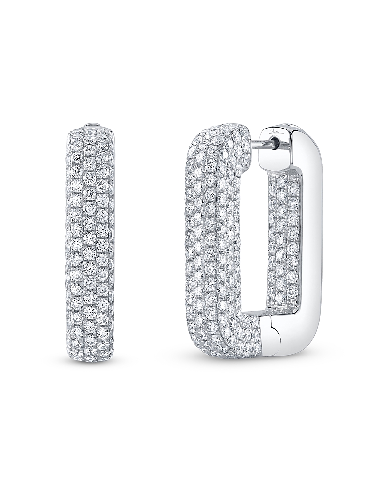 Shy Creation 14k White Gold Kate Diamond Pave Rectangle Hoop Earrings, 2.11 Ct. T. W. In White