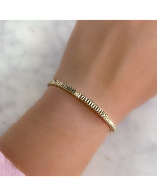 14K Gold Kate Diamond Ridged Bangle Bracelet