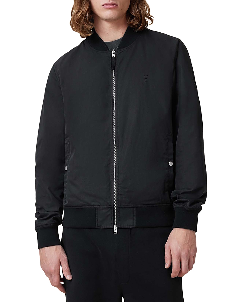Allsaints Mens Black/khaki Br Bassett Stand-collar Reversible Cotton-blend Jacket Xs