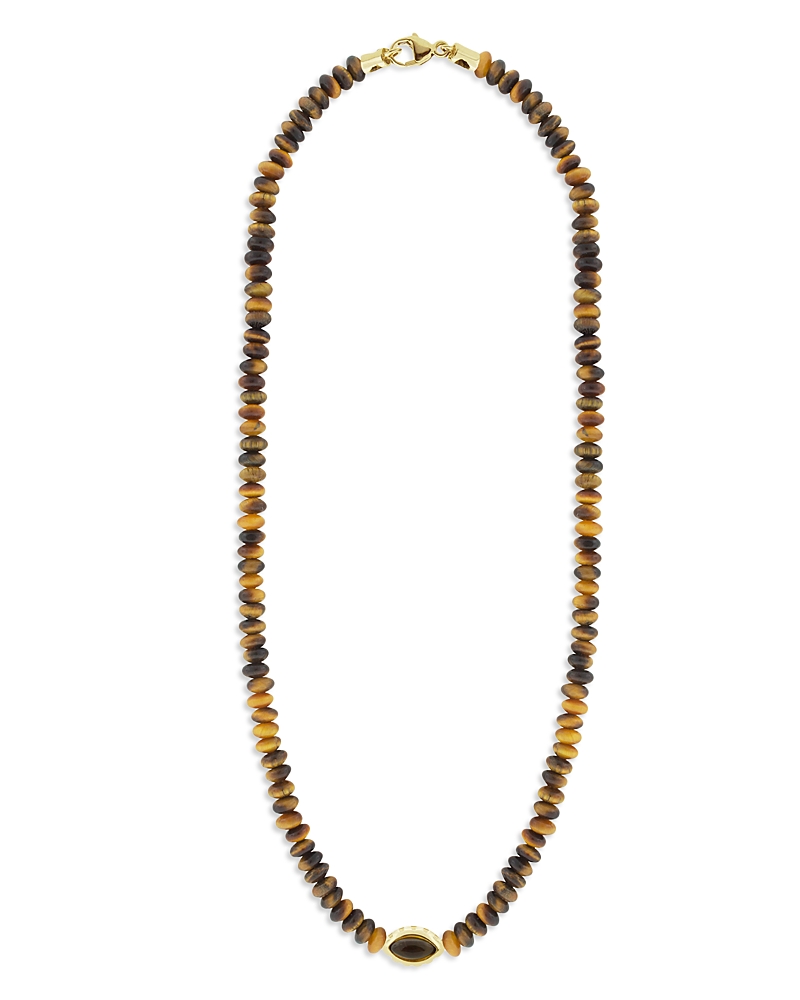 Luis Morais Men's 14k Yellow Gold Large Citrine Eye Of The Idol Tiger's Eye Beaded Necklace, 19 In Gold