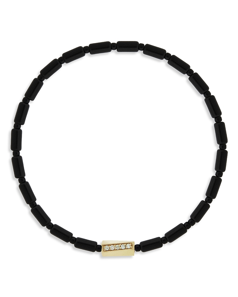 Luis Morais Diamond Twisted Hexagon Onyx Beaded Bracelet In Black/gold