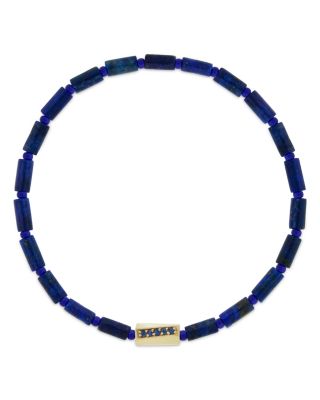 LUIS MORAIS - Men's 14K Yellow Gold Large Twisted Hexagon Blue Sapphire Beaded Bracelet