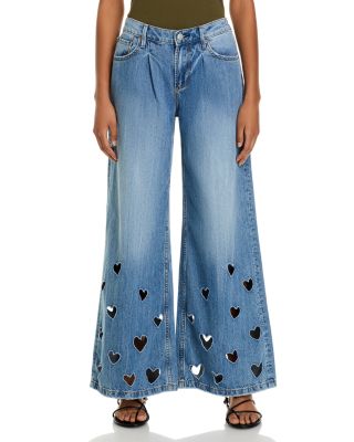 Driftwood Eloise Mid Rise Wide Leg Heart Cutout Jeans in Medium