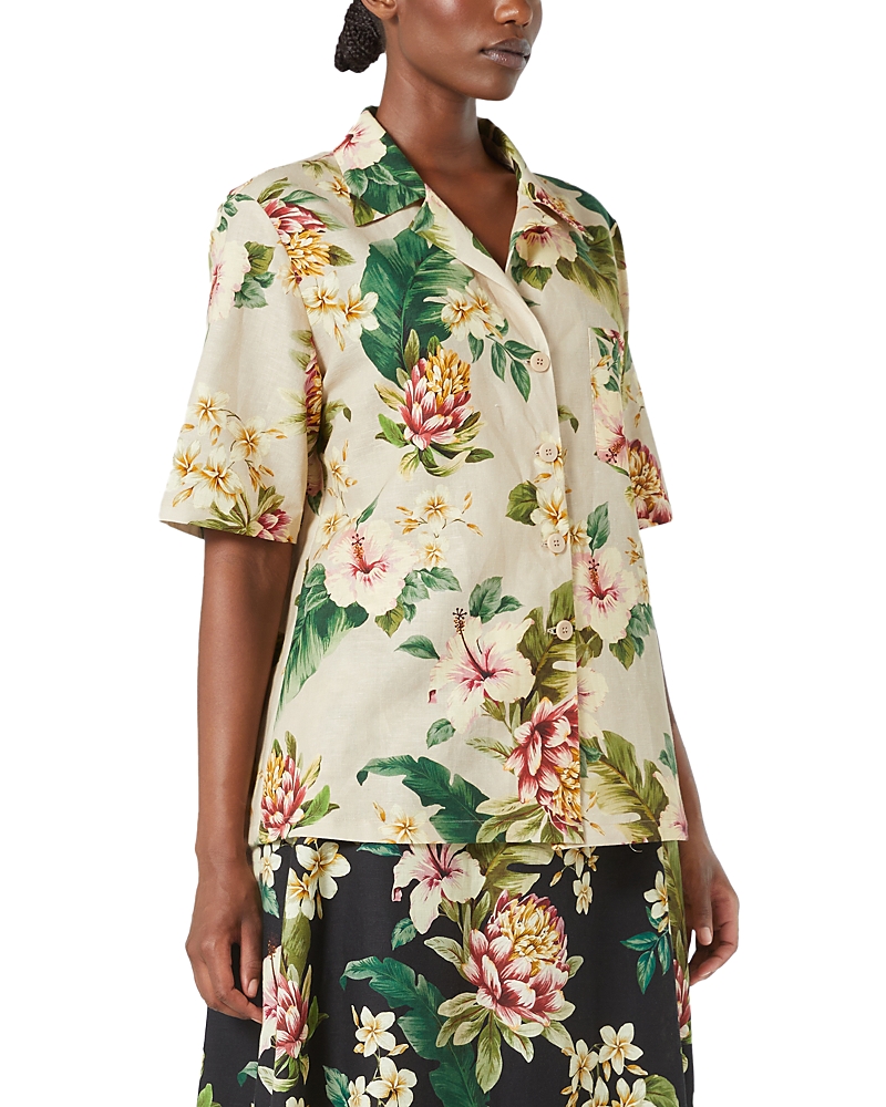 Marina Rinaldi Linen-cotton Floral Braies Shirt In Sand