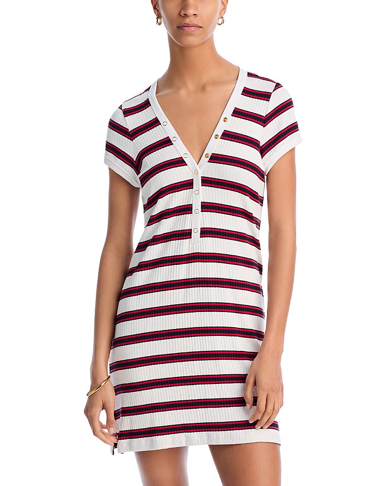 Robin Piccone Amy Striped Shirt Dress Swim Cover-up In Navy/red