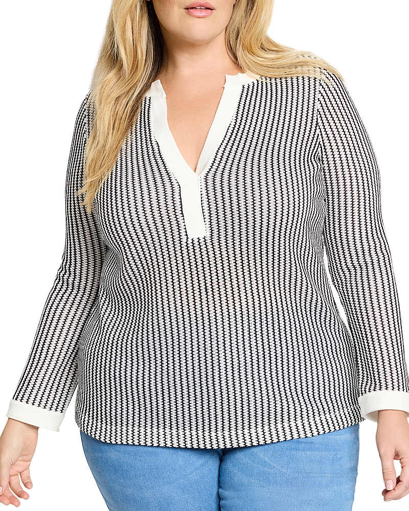 Nic+zoe Plus Zig Zag Split V Neck Top In Indigo Multi