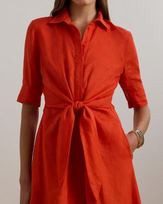 Tie Front Linen Shirt Dress - Petite, Regular & Plus