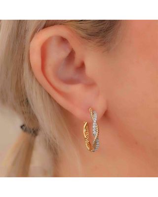 14K Yellow Gold Kate Diamond Rope Twist Hoop Earrings