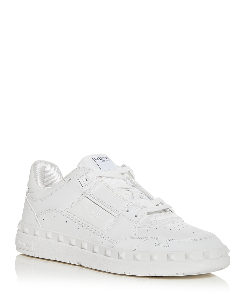 Valentino Garavani Premium Calf Leather Sneakers With Rockstud Detailing In White