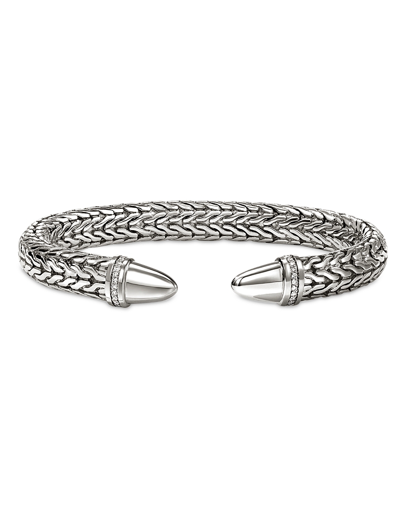 John Hardy Sterling Silver Spear Diamond Pave Flex Cuff Bracelet In Silver