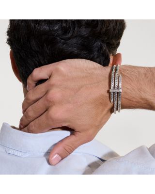 Sterling Silver Spear Diamond Pav&eacute; Double Flex Cuff Bracelet